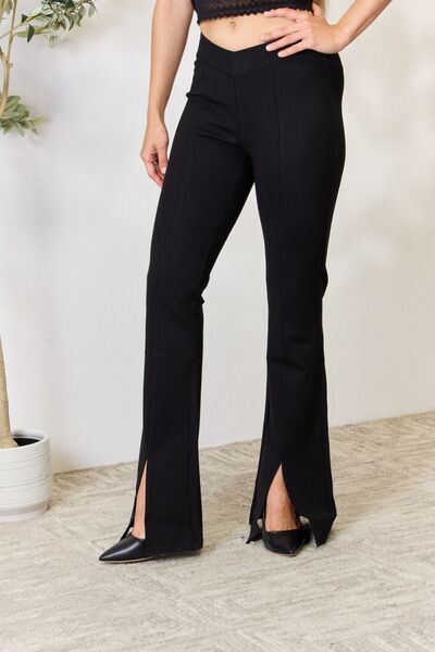 Kancan V-Waistband Slit Flare Pants – Betts and Coops Boutique