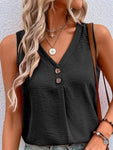 Full Size Decorative Button V-Neck Tank