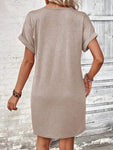 Quarter Button V-Neck Short Sleeve Dress