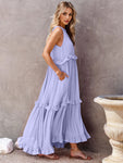 Ruffled Sleeveless Tiered Maxi Dress with Pockets