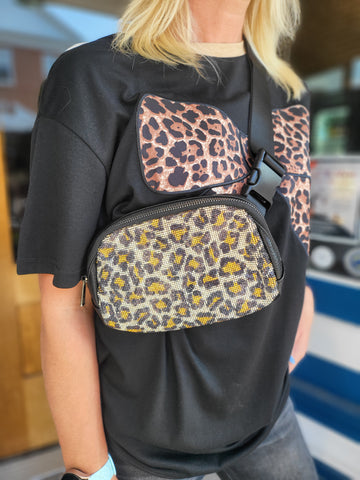 Rhinestone leopard bumbag