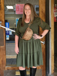 Tiered Olive Green Dress