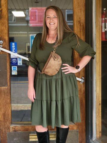 Tiered Olive Green Dress