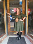 Tiered Olive Green Dress