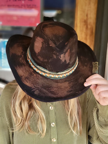 Brushed distressed cowboy hat