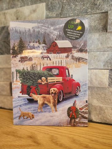 Lighted Red PIckup Truck Picture