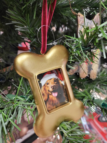 Gold Dog Bone Picture Ornament