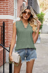 Eyelet Lace Trim Eyelash V-Neck Tank