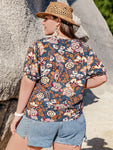 Plus Size Printed Notched Half Sleeve Blouse