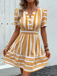 Geometric Notched Short Sleeve Mini Dress