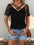 Lace Detail V-Neck Short Sleeve T-Shirt