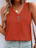 Full Size Decorative Button V-Neck Tank