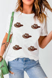 Sequin Hat Round Neck Short Sleeve T-Shirt