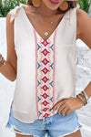 Printed V-Neck Tie Shoulder Tank