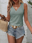 Eyelet V-Neck Wide Strap Tank