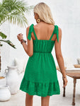 Tied Ruffled V-Neck Sleeveless Mini Dress