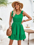 Tied Ruffled V-Neck Sleeveless Mini Dress