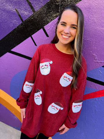 Sequin Santa Corded Pullover