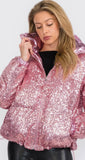 Pink Sequin Puffer Jacket