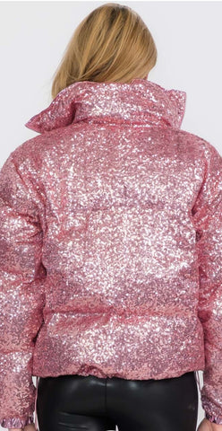 Pink Sequin Puffer Jacket