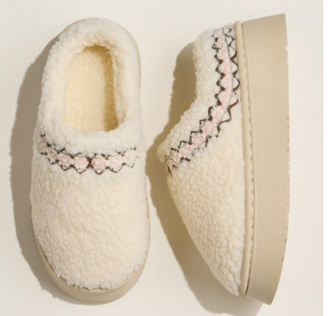 White Sherpa Slip Ons