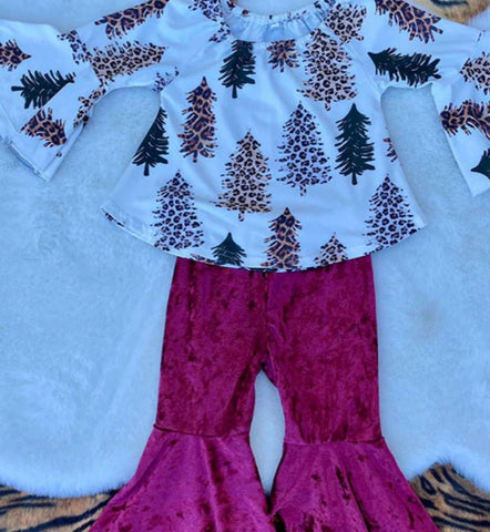 Velvet Bell Bottoms with Tree Top
