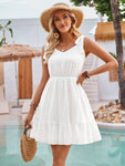 Tied Ruffled V-Neck Sleeveless Mini Dress