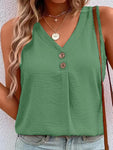 Full Size Decorative Button V-Neck Tank