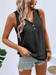 Full Size Decorative Button V-Neck Tank