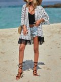 Fringe Geometric Open Front Cover Up