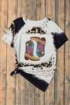 Sequin Boots Leopard Round Neck Short Sleeve T-Shirt