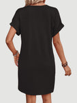 Quarter Button V-Neck Short Sleeve Dress