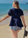 Plus Size Peplum V-Neck Short Sleeve Blouse