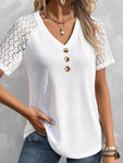 Waffle-Knit V-Neck Short Sleeve Top