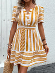 Geometric Notched Short Sleeve Mini Dress