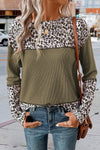 Leopard Waffle-knit Long Sleeve T-Shirt