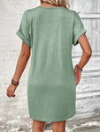 Quarter Button V-Neck Short Sleeve Dress