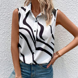 Button Up Printed Collared Neck Top