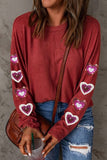 Heart Sequin Round Neck Long Sleeve T-Shirt