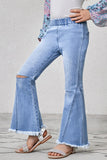 Girls Distressed Frayed Trim Flare Jeans