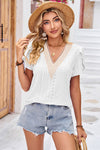 Eyelet V-Neck Petal Sleeve T-Shirt