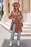 Plaid Collared Neck Long Sleeve Coat