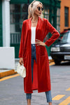 Velvet Open Front Long Cardigan with Pockets
