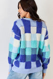 J.NNA Checkered Round Neck Long Sleeve Sweater