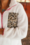 Half Zip Leopard Contrast Long Sleeve Sweatshirt