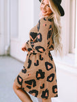Printed Round Neck Long Sleeve Button-Up Dress