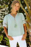 Bohemian Tassel Half Puff Sleeve Top