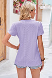 Eyelet V-Neck Petal Sleeve T-Shirt