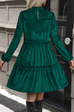 Smocked Balloon Sleeve Frill Trim Tiered Dress