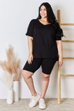 Zenana Full Size V-Neck Short Sleeve Slit T-Shirt and Shorts Set